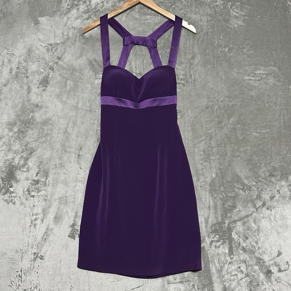 Aidan Mattox Open Back Babydoll Strappy Mini Cocktail Dress Womens Sz 6 Purple